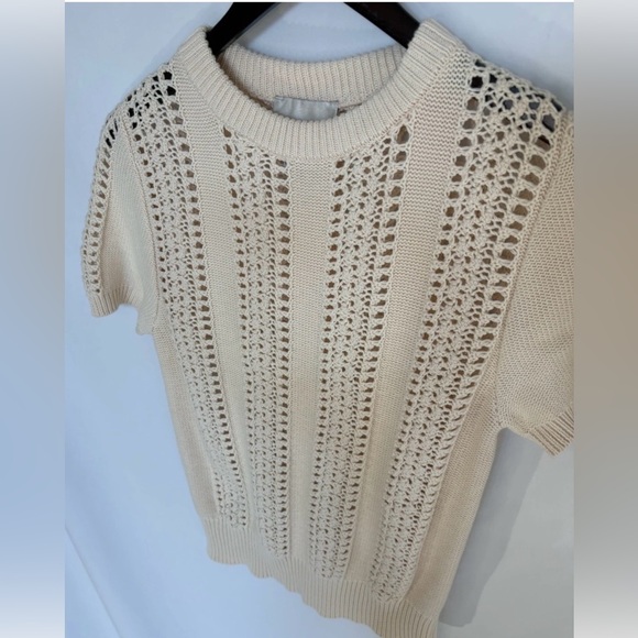 Industry Republic Clothing Sweaters - Industry Republic Clothing 100% Cotton Short Sleeve Pointelle Sweater Cream Med